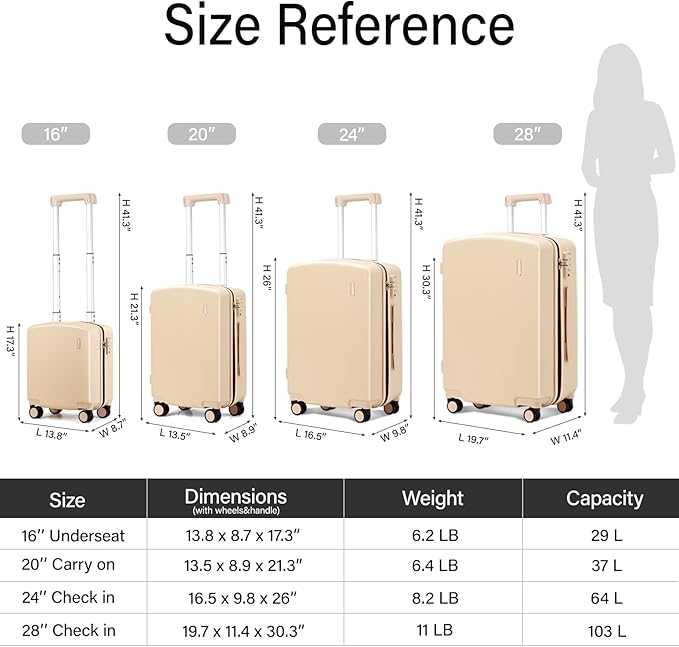 Hanke 16 Inch Underseat Carry On Luggage, Airline-Approved Hard Shell Small Suitcase with Spinner Wheels, Lightweight Tsa Lock Travel Luggage for Short Trips(Cuba Sand)