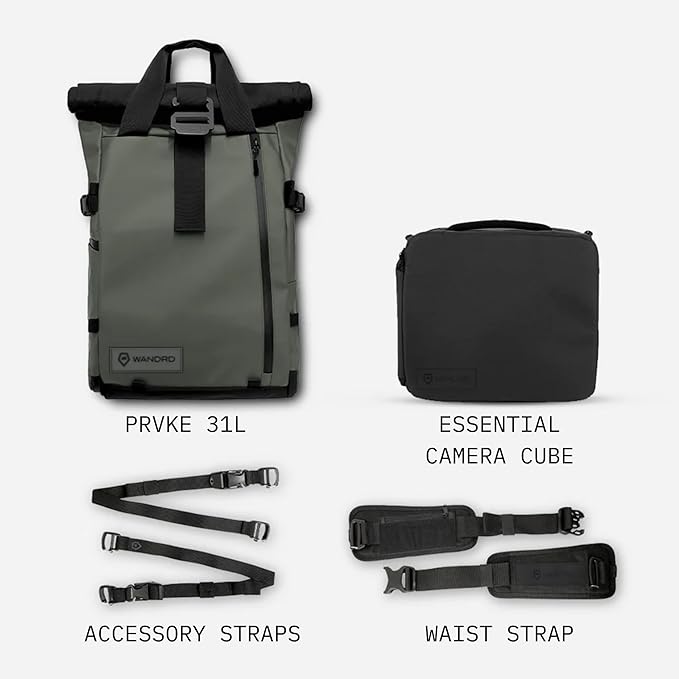 WANDRD PRVKE 31L, V3 Photography Bundle: Weather-Resistant Travel & Camera Backpack with Laptop Sleeve, Quick Side Access, Clamshell Opening – Ideal Photography & Travel Bag (Wastach Green)