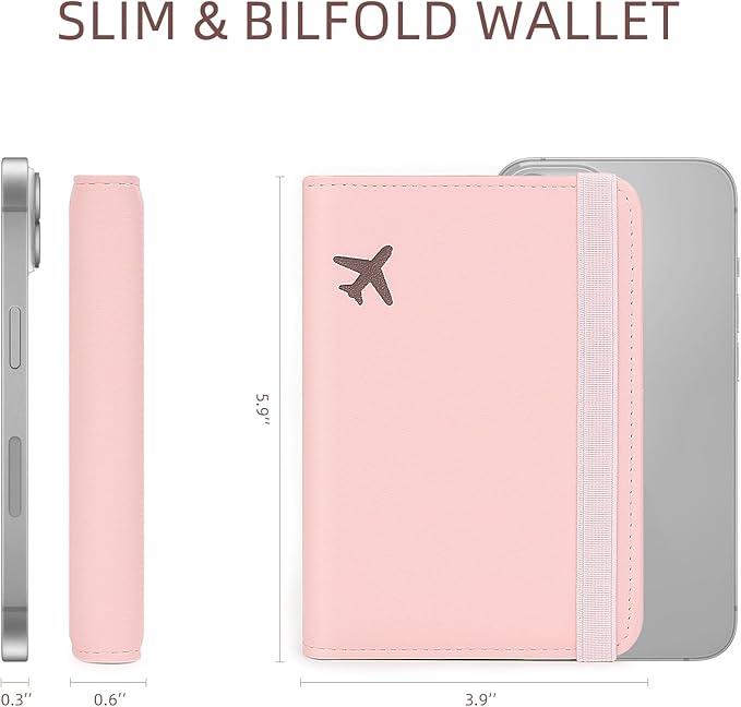 Passport Holder for Travel, Rfid Passport Cover Case, Passport Wallet Women Travel Essentials Accessories Document Organizer with Elastic Band, Pink