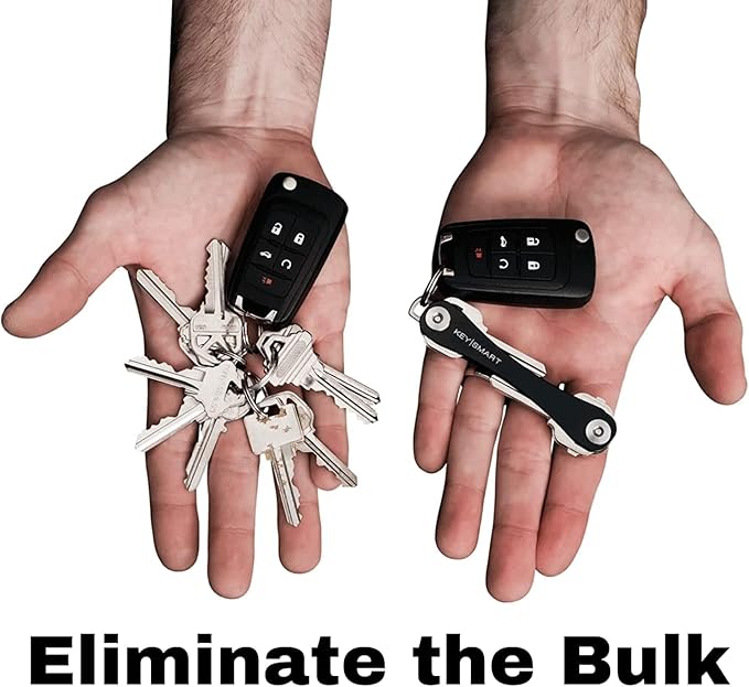 KEYSMART Key Holder for Keychain - Compact Key Organizer for Key Chain, Minimalist Clutter-Free EDC Keychains Key Ring, Black Aluminum, 8 Keys
