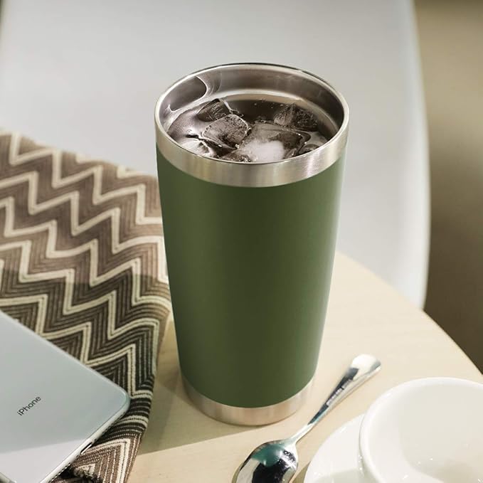 DOMICARE 20oz Stainless Steel Tumbler Bulk with Lid, Double Wall Vacuum Insulated Travel Mug, Powder Coated Coffee Cup (Army Green, 12)