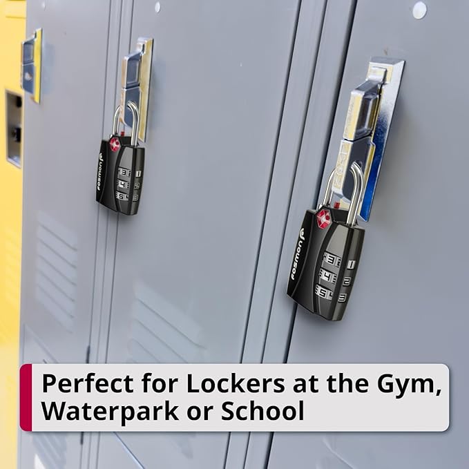 Fosmon TSA Approved Locks for Luggage. Suitcase Locks with Open Alert Indicator, 3 Digit Combination Padlock with Alloy Body for Travel, Backpack Zipper Anti Theft, Locker, Gym, Gun Case, Tent- 3 Pack