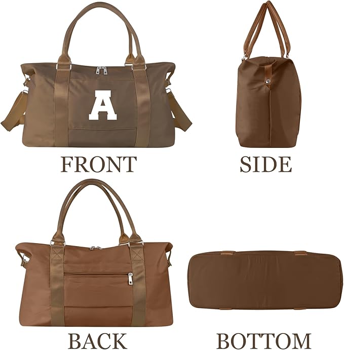 Birthday Graduation Gifts for Daughter,Initial Travel Duffel Bag Sports Gym Bag for Girls Teen Kids Birthday Gifts,Personalized Weekender Bag Carry On Tote Bags Cute Overnight Bag for Women(Brown, A)