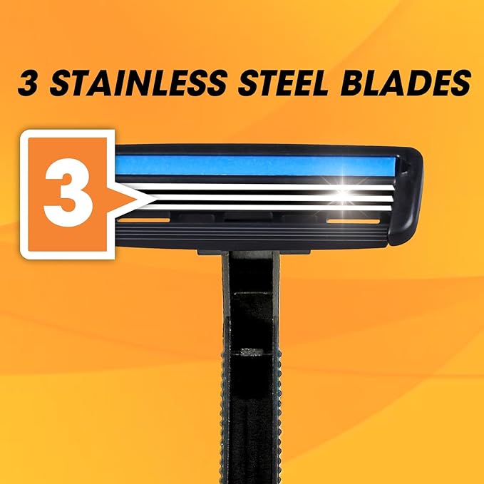 CXYARY 50 Pcs 3 Blade Disposable Razors With Clear Safety Cap, Shaving Razors Bulk for Men &Women, Stainless Steel Blade, Multipurpose Portable Shave Razor for Bathing Hotel Travel, Black