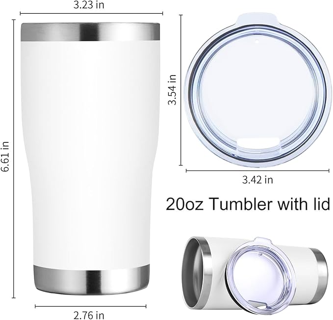 DOMICARE 20oz Tumbler with Lid Stainless Steel Tumblers Bulk, Double Wall Vacuum Insulated Coffee Travel Mug Powder Coated Tumbler, 12 Pack White