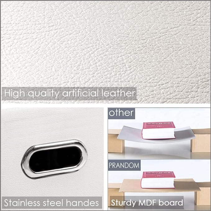 PRANDOM Large Stackable Storage Bins with Lids [5-Pack] Leather Fabric Foldable Storage Boxes Organizer Containers Baskets Cube with Cover for Bedroom Closet Office Nursery White (17.7x11.8x11.8)