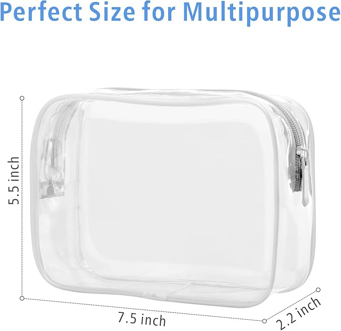 PACKISM Clear Makeup Bags, 4 Pack Quart Size Travel Bag TSA Approved Clear Travel Bags for Toiletries, Carry on Toilety Bag TSA Approved Toiletry Bags, White