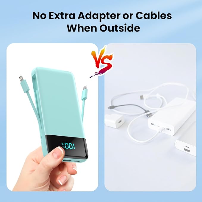 Portable Charger for iPhone with Built in Cables and Wall Plug,Upgraded 13800mAh Fast Charging USB C Power Bank,4 Outputs Travel Essential Battery Pack Compatible with iPhone 15/14/13/12,Samsung-Green