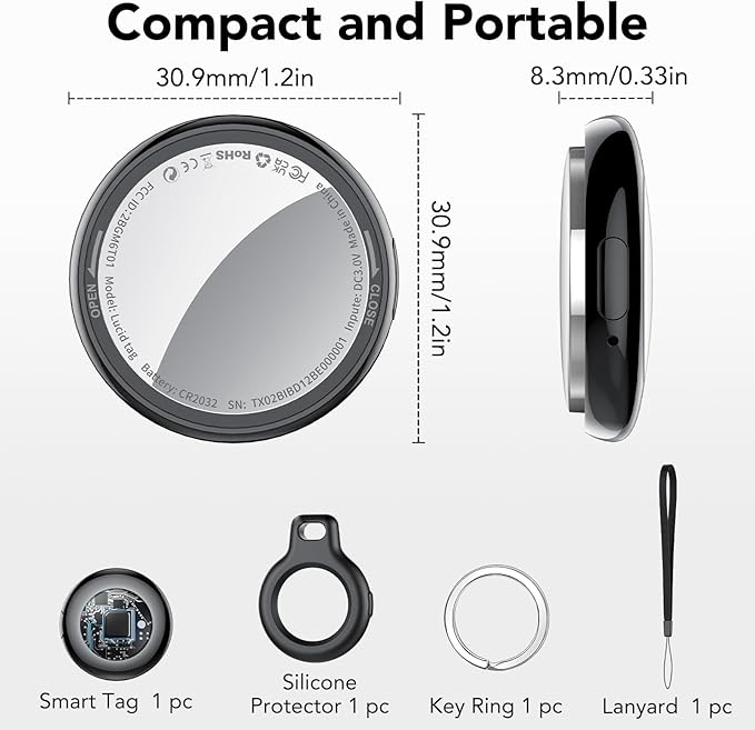 2025 New [Apple MFi Certified] (iOS Only) Air Tracker Tag-1 Pack, Bluetooth Tracker for Apple Find My, Replaceable Battery, Key Finder and Item Locator Smart Tag for Keys, Bags, Luggage, Pets, (Black)