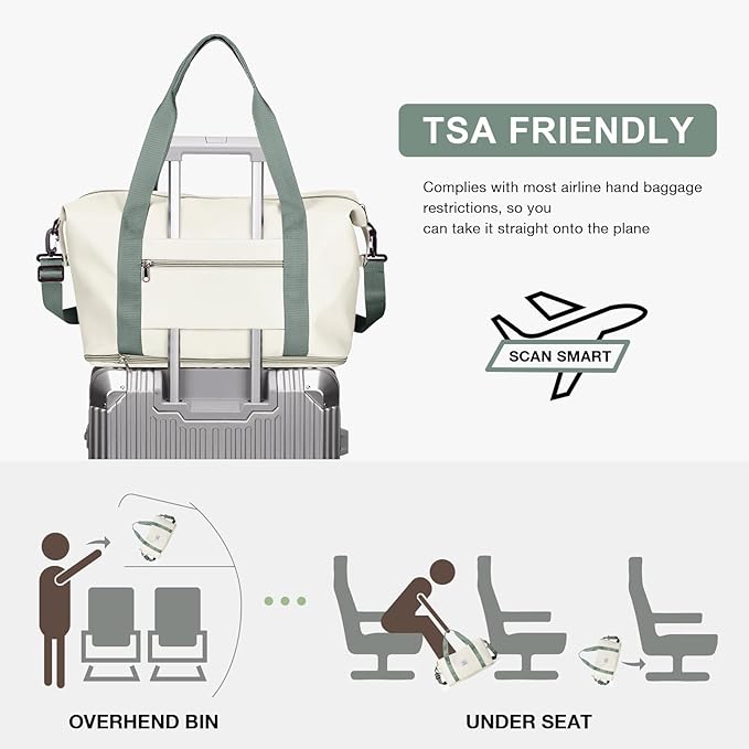 Travel Duffel Bag, Sports Tote Gym Bag, Shoulder Weekender Overnight Bag for Women