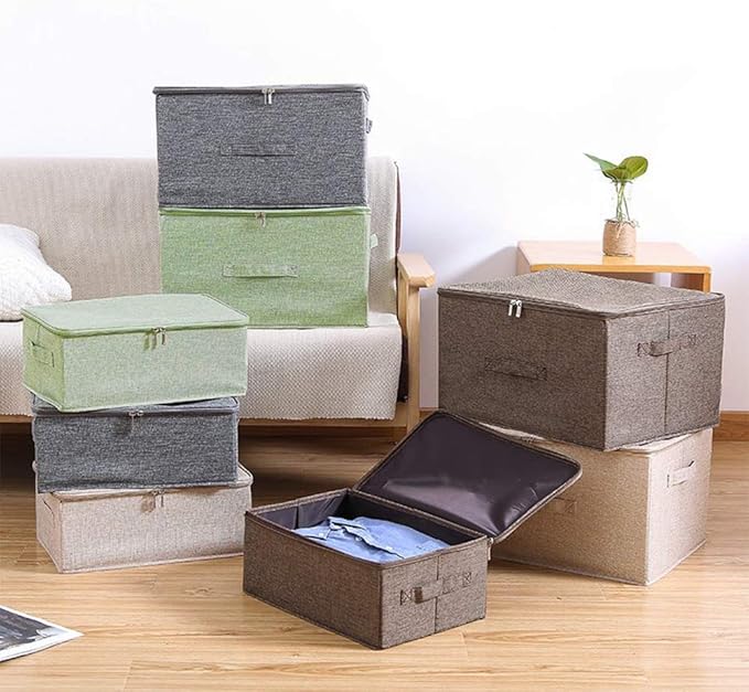 ANMINY Storage Bins with Zipper Lids 51.9 Qt Lidded Fabric Storage Boxes Baskets Cubes with Handles Collapsible Washable Cotton Linen Closet Shelf Clothes Organizer - Green, Extra Large
