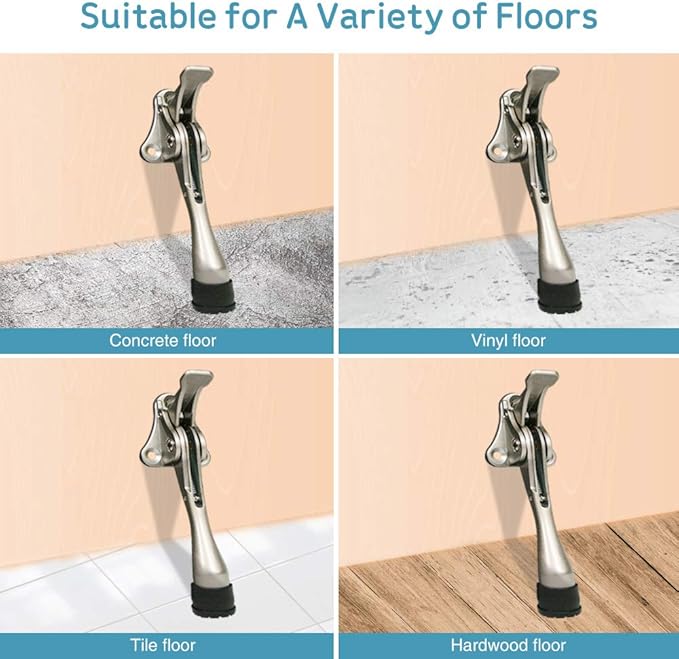 Door Stopper, One-Touch semi-Automatic Metal Door Stopper, with Non-Slip Rubber Tip for Wood, Concrete, Tiled, and Carpeted Floors (4inch x 20pack, Brown)