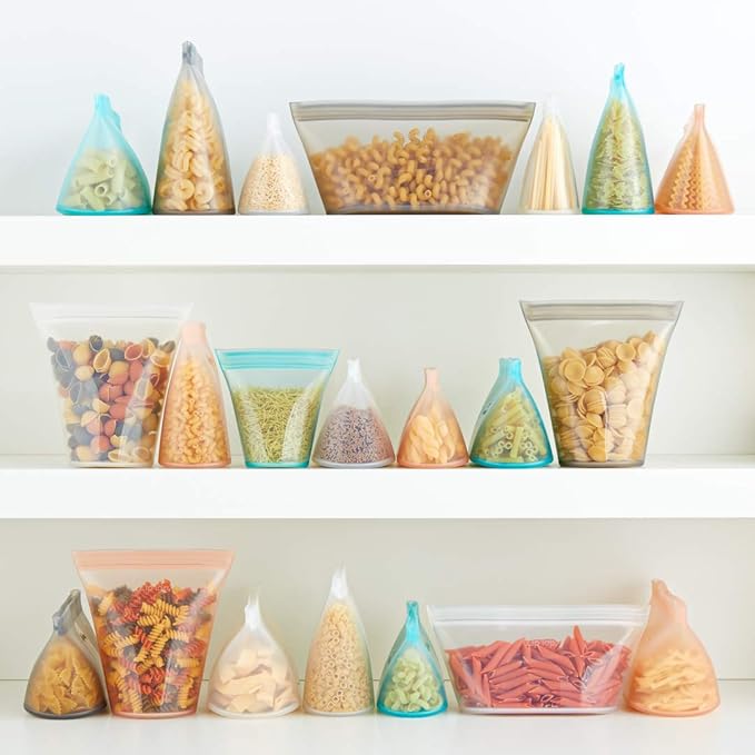 Zip Top Reusable Food Storage Bags | Medium Dish [Peach] | Silicone Meal Prep Container | Microwave, Dishwasher and Freezer Safe | Made in the USA