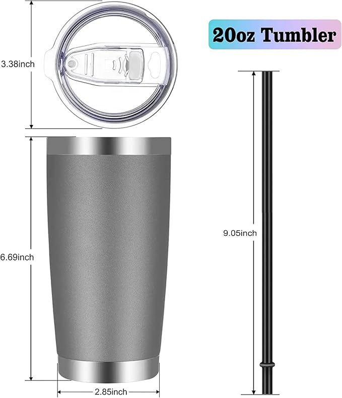 VEGOND 20oz Tumbler with Lid and Straw Stainless Steel Tumbler Cup Bulk Vacuum Insulated Double Wall Travel Coffee Mug Powder Coated Coffee Cup(Grey 6 Pack