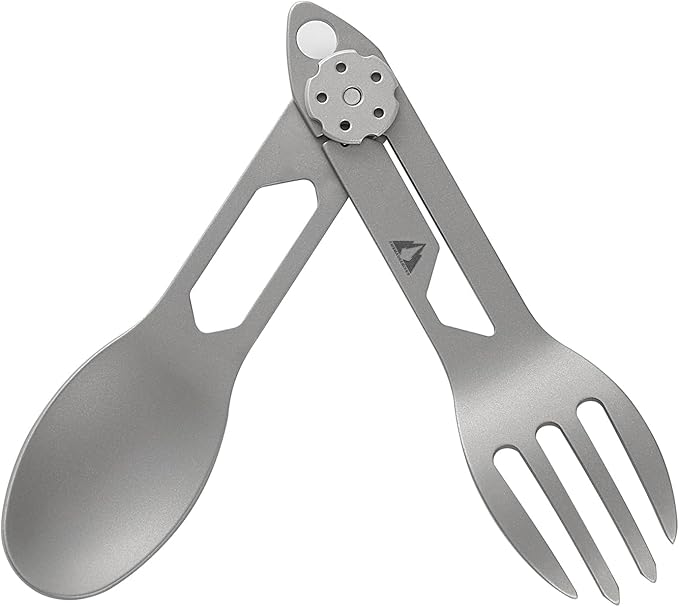 CMB Made Knives Titanium 2 in 1 Folding Fork and Spoon Combo Lightweight Camping Utensil, Spork for Backpacking, Hiking, Outdoor Survival Cutlery EDC Tool CMB-E01