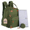 BabbleRoo Extra Large Diaper Bag Backpack, Expandable Baby Bag with Up to 50% More Capacity - Travel Essentials Baby Bag Tote with Changing Pad, Stroller Straps & Pacifier Case - Unisex, Forest Green