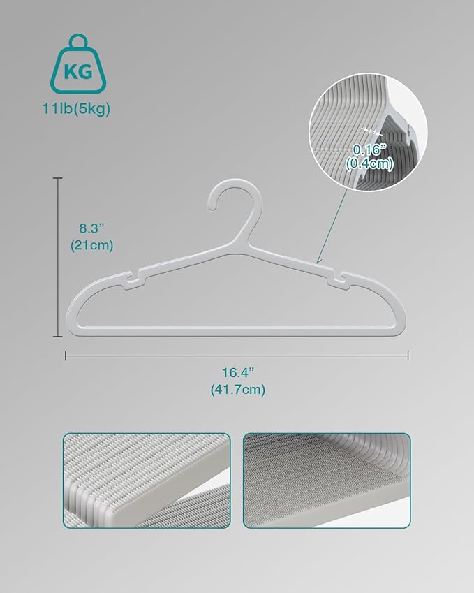 100 Pack Clothes Hangers, Non Slip Plastic Coat Hangers, Space Saving, Heavy Duty, Hanging Dry Wet Clothes, 16.4" x 8.3", Gray, UAPY05100G
