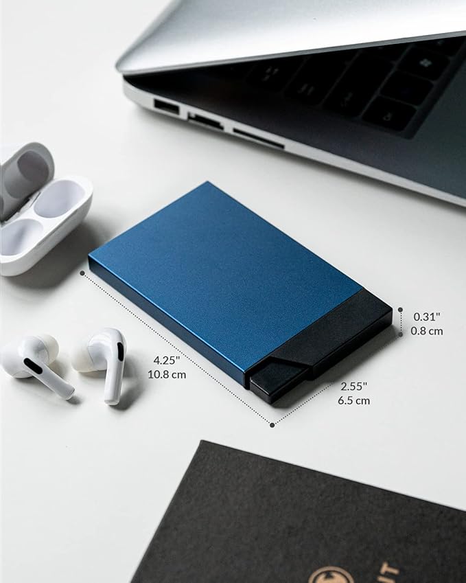 VULKIT Pop up Card Holder Minimalist Credit Card Holder RFID Blocking Slim Metal Card Case for Men or Women(Navy)
