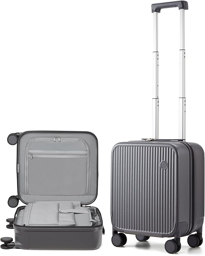 mixi Underseat Carry on Luggage 16 Inch Hardshell PC Suitcase with Spinner Wheels TSA Lock for Travel, Rock Gray