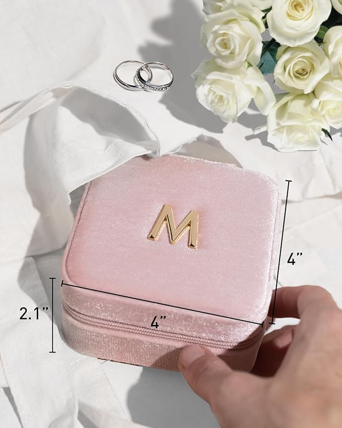 Vlando Travel Essentials for Women Jewelry Box, Travel Accessories for Teen Girl Trendy Stuff, Necklace Organizer Earrings Ring Organizer, Travel Must Have Jewelry Organizer - Letter C, Pink