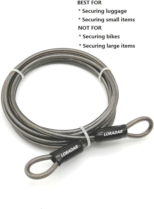 4mm Thick（5/32"） 7FT,15FT,30FT Braided Steel Coated Security Thin Cable Anti-Lost Steel Cable Luggage Lock Safety Cable Wire Double Loop (15FT)