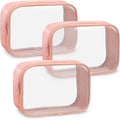 Moyad TSA Approved Clear Toiletry Bag, 3 Pack Quart Size 3-1-1 Liquids Pouch for Travel, Transparent Makeup & Cosmetic Organizer for Women Men, Peach Pink