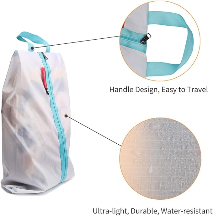 pack all Ultralight Shoe Bag for Travel, Water-Resistant Shoe Pouch for Gym, Odor-Resistant Soccer Cleats Bag for Sport (White, 1-Pack)