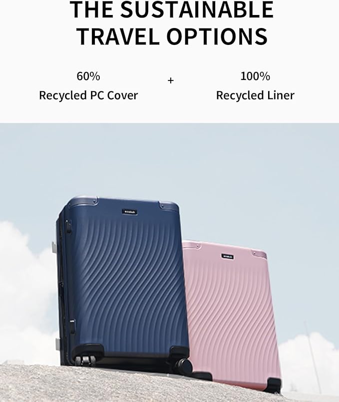 ECOHUB Hardside Expandable Carry On Luggage Sets, Recycled PC 20/24" Rolling Luggage Airline Approved with Spinner Wheels & TSA Lock, Lightweight Hardshell Travel Suitcase, 20+24 inch Carry-on Blue