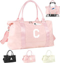 Initial Travel Duffel Bag Sports Gym Bag for Girls Teen Birthday Gifts,Pink Personalized Weekender Bag Carry On Tote Bags for Women Men,Waterproof Overnight Luggage Bag with Trolley Sleeve(Letter C)