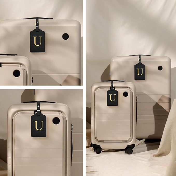 Luggage Tags in PU Leather: Set of 2 for Handbags, Bags & Suitcases - with Name Card & Privacy Cover