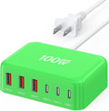 USB C Fast Charger, 100W GaN 6 Port Type C Charging Station Hub Block Cube, USB C Wall Charger Power Strip Adapter Plug for iPad iPhone 17 16 15 14 13 12 Pro Max Pixel Note Galaxy, 5ft Cord