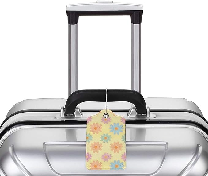 Flowers Leather Luggage Tag with Stainless Steel Ring, Fun Name Id Card Cover Travel Bag Tag Set, Suitable for Travel Bag Luggage Women Men 1 PCS