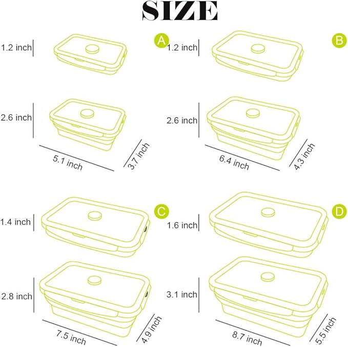 4 Pack Collapsible Silicone Food Containers Storage Lunch Bento Box with Lid BPA Free for Camping, Hiking (Gray, 4PC)
