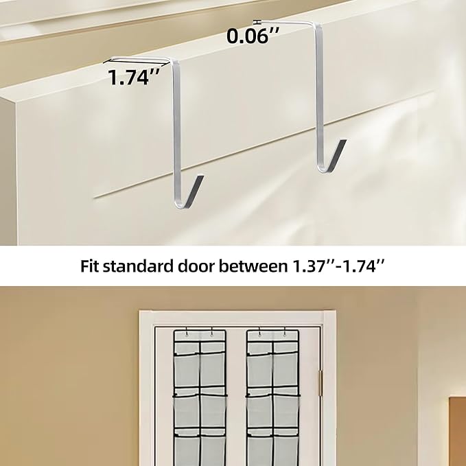 Over The Door Shoe Organizer, 14 Large Mesh Pockets Hanging Shoe Rack for Closet Organizers and Storage, Gray, 2-pack (gray)