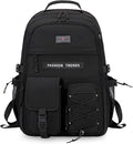 Lohol Multi-Pocket Backpack with 15.6 inch Laptop Compartment, Water Resistant Bookbag for School College and Travel (Black)