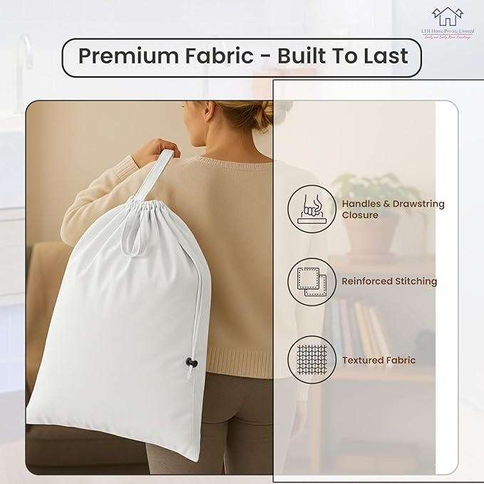 LFH Home Cotton Canvas Large Laundry Bag with Handle, Heavy Duty Drawstring Closure Washable Laundry Bags, School Travel, Home, Hotel, College Dorm, Organizer Sack, Toy Clothes 20x30 (Pack of 4)-White