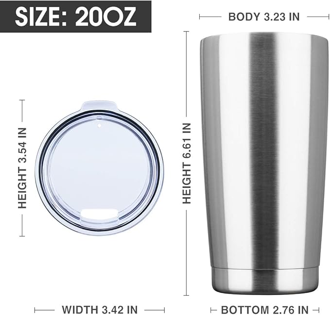 20oz Tumbler Bulk Stainless Steel Vacuum Insulated Tumblers with Lid Double Wall Travel Mug Powder Coated Coffee Cup, Suitable for Ice Drinks and Hot Beverage (Stainless steel 1pack)