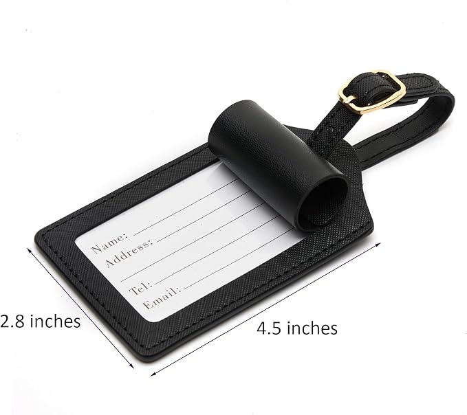 Luggage Tag PU Leather for Suitcase Baggage Handbag Travel Bag Label Suitcase Tag Label Tag w. Name Card & Privacy Cover (L)