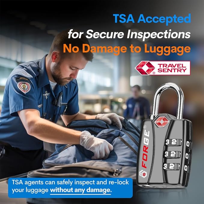 Forge Luggage Locks TSA Approved 4 Pack 4 Colors, Small Combination Lock with Zinc Alloy Body, Open Alert, Easy Read Dials, for Travel Suitcase, Bag, Backpack, Lockers.