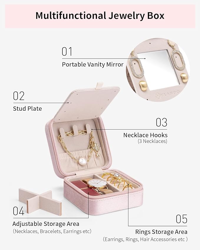 Vlando Graduation Gifts for Her - Travel Accessories & Essentials in Pink - Letter O Jewelry Box