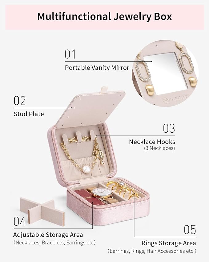 Vlando Travel Jewelry Organizer for Women, Travel Jewelry Organizer, Necklace Organizer Earrings Ring Organizer, Jewelry Travel, Travel Gifts for Women Travel Essentials - Letter Q, Pink