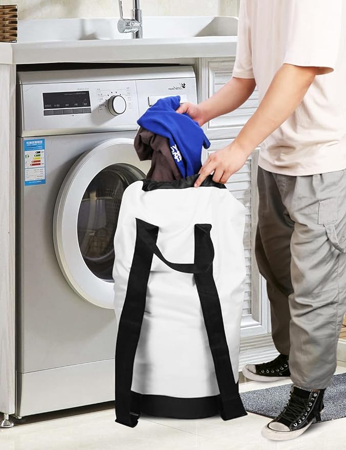 Dalykate Backpack Laundry Bag, Laundry Backpack with Shoulder Straps and Mesh Pocket Durable Nylon Clothes Hamper Bag with Drawstring Closure for College, Travel, Laundromat, Apartment