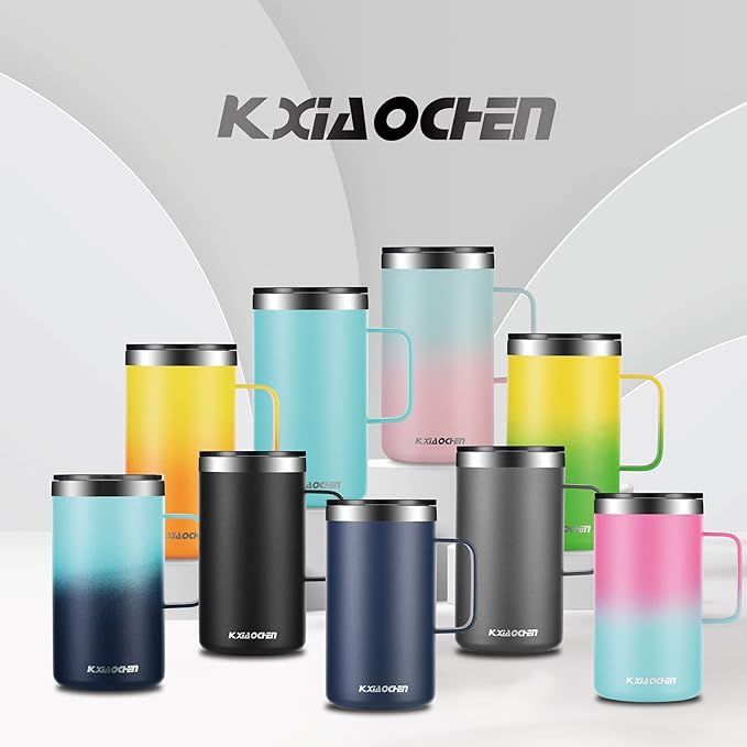 KXIAOCHEN 20oz Insulated Coffee Mug with Lid, Stainless Steel Coffee Cup, Double Wall Vacuum Coffee Tumbler with Handle, Premium Thermal Travel Coffee Mug (Pink Navy 2Pack)