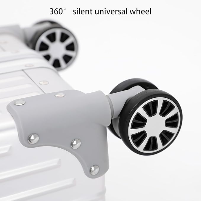 Metal All Aluminum Carry-on Luggage TSA Customs Lock Zipperless Silent Rotary Wheel Business Suitcase Aluminum Frame Set (silvery, 26 '')