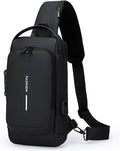 Sling Bag for Men Anti-theft USB Crossbody Shoulder Backpack Purse Waterproof PU Leather Chest Bag Travel Daily Use