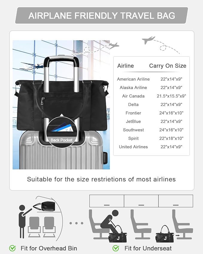 Initial Travel Duffel Bag Sports Gym Bag for Boys Teen Birthday Gifts,Black Personalized Weekender Bag Carry On Tote Bags for Men,Waterproof Overnight Luggage Bag Airplane Travel Essentials(Letter J)