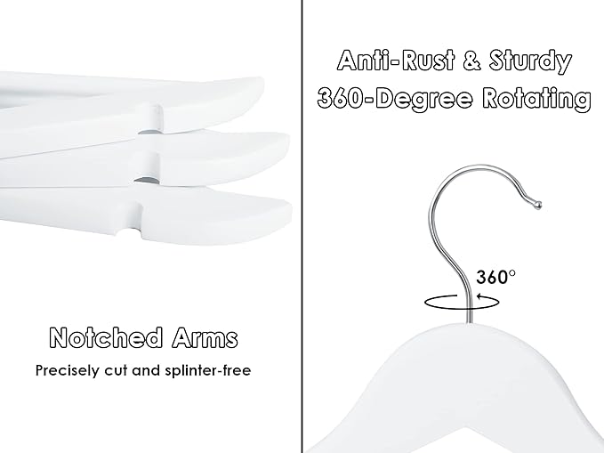 StorageWorks White Wooden Hangers, 30 Pack Wood Hanger for Closet, Coat Hangers for Coats, Shirts, Pants, Bridesmaid Suits, Wedding Dress
