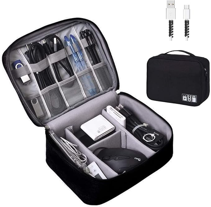 Electronics Organizer, OrgaWise Electronic Accessories Bag Travel Cable Organizer Three-Layer for iPad Mini, Kindle, Hard Drives, Cables, Chargers