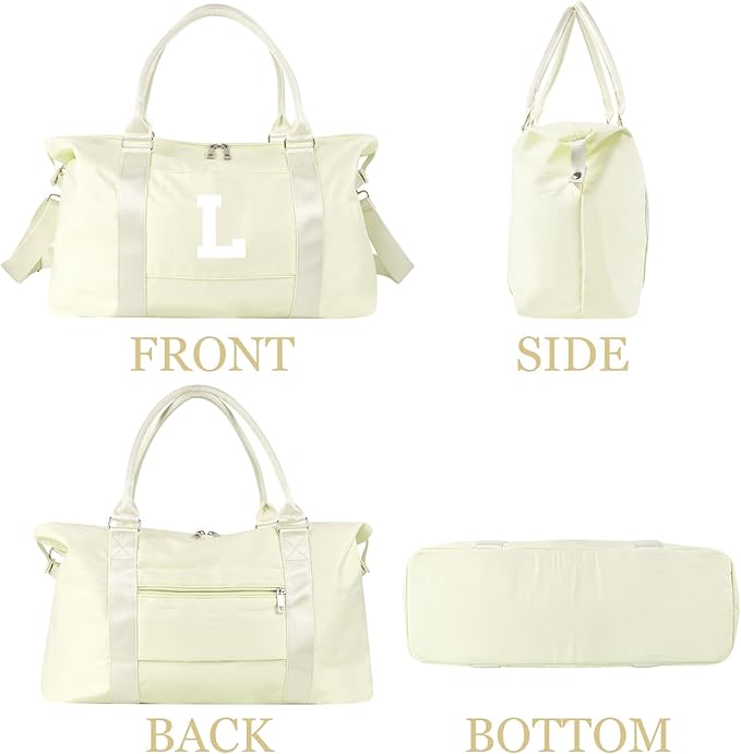 Initial Travel Duffel Bag Sports Gym Bag for Kids Teen Birthday Gifts,Beige Personalized Weekender Bag Carry On Dance Bags for Women Men,Waterproof Monogram Overnight Bag with Trolley Sleeve(Letter L)