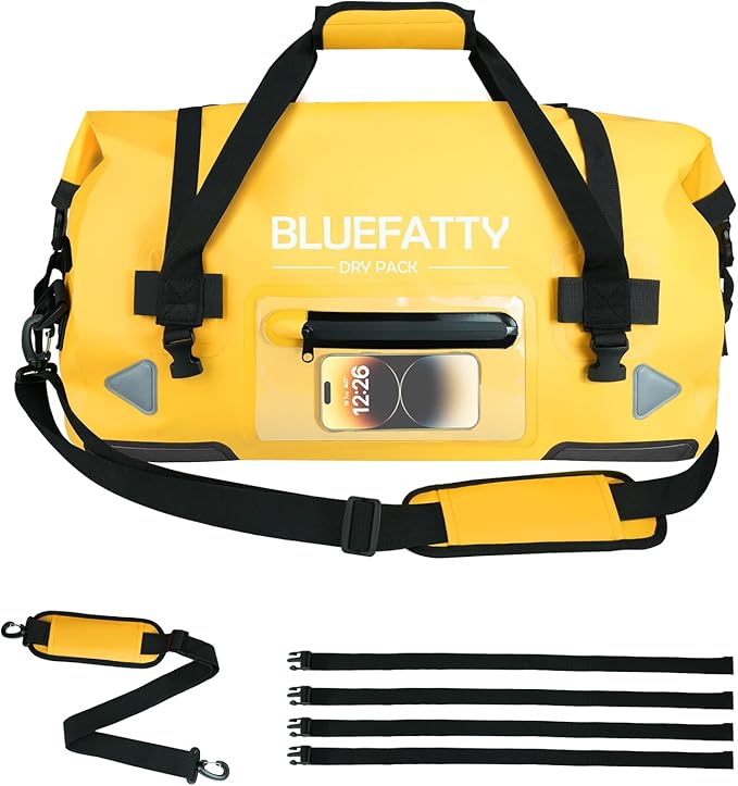 Large Waterproof Duffel Bag Roll-top Heavy Duty Dry Duffle Bags for Motorcycling, Rafting, Boating, SUP, Kayaking, Travel, 70L(Yellow)